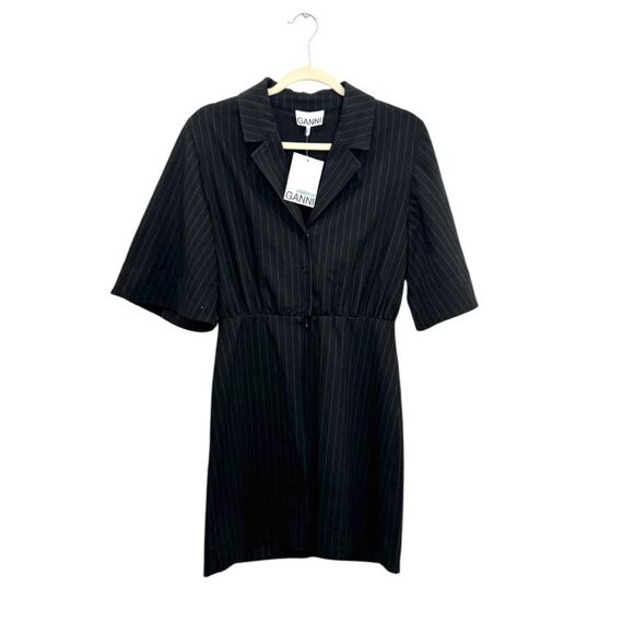 NWT GANNI + NET SUSTAIN pinstriped recycled-twill mini dress - Picture 11 of 16